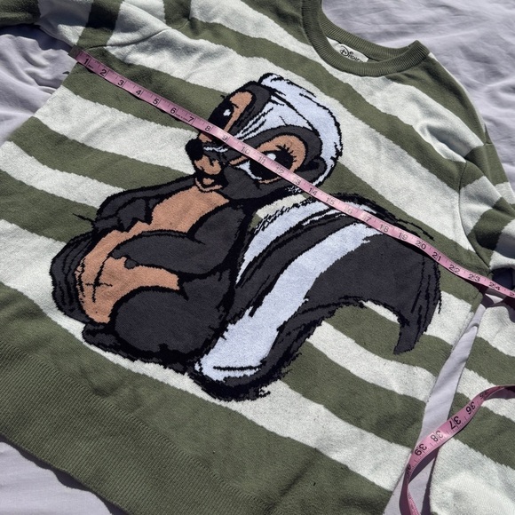 Disney Bambi Flower Skunk Sweater Green Striped Wool Blend Size Large - Picture 3 of 6